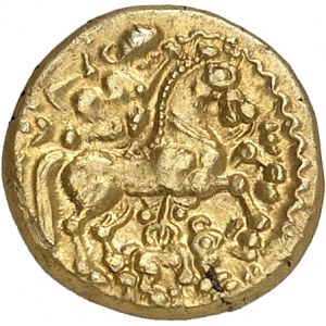 GAULE - CELTIC Aulerques Éburovices. Quart de statère au loup sous le cheval et à l’aurige agenouillé ND (c.IIe-Ier siècle av. J.-C.).