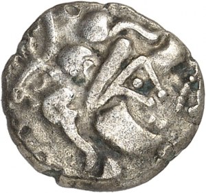 GAULE - CELTIC Baïocasses. Štvrťový statér z bilonu s geometrickým profilom a kančekmi, trieda II ND (1. stor. pred Kr.).