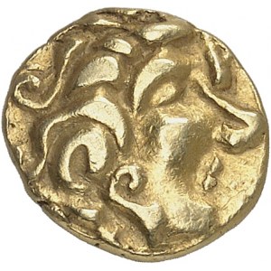 GAULE - CELTIC Riedones ou Vallée de la Loire. Quart de statère à la cavalière armée et à la lyre ND (IIe s. av. J.-C.).