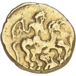 GAULE - CELTIC Riedones ou Vallée de la Loire. Quart de statère à la cavalière armée et à la lyre ND (IIe s. av. J.-C.).