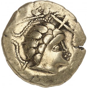 GAULE - CELTIC Namnètes. Statère à l’hippophore, classe II à la croix ND (IIe - Ier siècle avant J.-C.).
