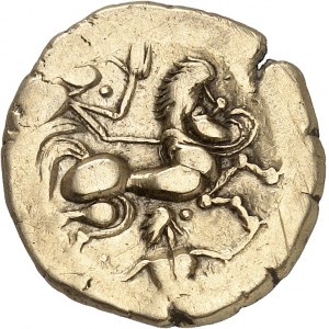 GAULE - CELTIC Namnètes. Statère à l’hippophore, classe II à la croix ND (IIe - Ier siècle avant J.-C.).