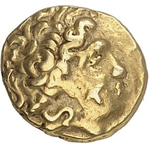 GAULE - CELTIC Éduens. Quart de statère d’or au triskèle et joue ornée, classe II ND (IIe-Ier s. av. J.-C.).