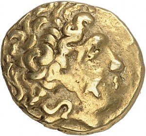 GAULE - CELTIC Éduens. Quart de statère d’or au triskèle et joue ornée, classe II ND (IIe-Ier s. av. J.-C.).