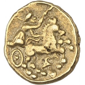 GAULE - CELTIC Éduens. Quart de statère d’or au triskèle et joue ornée, classe II ND (IIe-Ier s. av. J.-C.).
