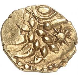 GAULE - CELTIC Bellovaques. Quart de statère d’or à l’astre, au cheval à droite et S ND (50-30 av. J.-C.).
