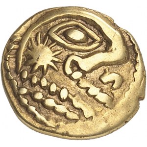 GAULE - CELTIC Bellovaques. Quart de statère d’or à l’astre et au cheval à droite ND (50-30 av. J.-C.).
