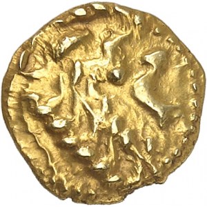 GAULE - CELTIC Bellovaques. Quart de statère d’or aux astres et au cheval à gauche ND (50-30 av. J.-C.).