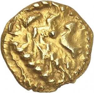 GAULE - CELTIC Bellovaques. Quart de statère d’or aux astres et au cheval à gauche ND (50-30 av. J.-C.).