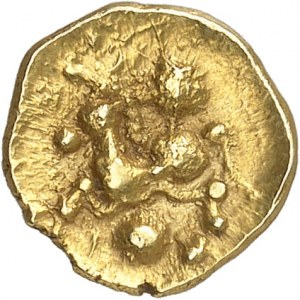 GAULE - CELTIC Bellovaques. Quart de statère d’or aux astres et au cheval à gauche ND (50-30 av. J.-C.).