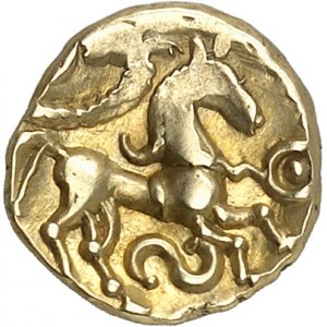 GAULE - CELTIC Suessions / Belgium. Quart de statère dit “au petit serpent cornu”, var. 2 à l’S ND (65-35 av. J.-C.).