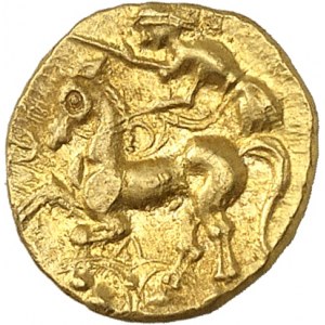 GAULE - CELTIC Belgium / Champagne ?. Quart de statère, imitation de Philippe II ND (IIIe s. av. J.-C.).