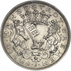 ALLEMAGNE - GERMANY Brême (ville libre de). 5 (fünf) mark 1906, J, Hambourg.