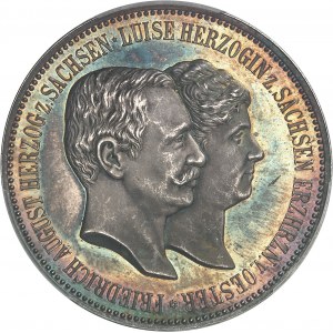 ALLEMAGNE - GERMANY Saxe, Frédéric Auguste III (1904-1918). Médaille monétiforme au module de 5 mark, naissance du Prince royal Georges, par M. Barduleck 1893, Dresde.