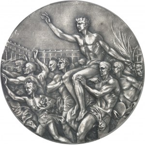 NEMECKO Tretia ríša (1933-1945). Strieborná medaila, XI. olympiáda Berlín, G. Cassioli, Zvláštny zásah (SP) 1936, Pforzheim (B. H. Mayer).