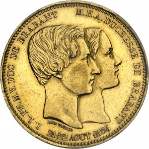 BELGIUM - BELGIUM Leopold I (1831-1865). Module de 100 francs en Or, marriage of the Duke and Duchess of Brabant 1853, Brussels.