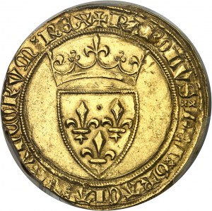 FRANCE / CAPÉTIENS - FRANCE / ROYAL Charles VI (1380-1422). Gold shield with crown, 5th issue ND (1411-1419), Tournai.