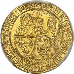 FRANCÚZSKO / CAPÉTIENS - FRANCÚZSKO / KRÁĽOVSKÝ Henrich VI. anglický (1422-1453). Zlatý pozdrav 2. emisie ND (1433-1444), leopard, Rouen.