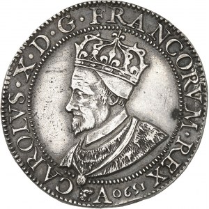 FRANCE / CAPÉTIENS - FRANCE / ROYAL Charles X (1589-1594). Franc à l’effigie couronnée, 2e type ou essai du franc à l’effigie couronnée 1590, A, Paris.