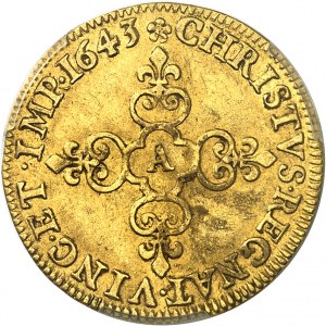 FRANCE / CAPÉTIENS - FRANCE / ROYAL Louis XIV (1643-1715). Gold shield with sun 1643, A, Paris.