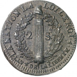 FRANCIA / CAPÉTIENS - FRANCIA / Costituzione reale (1791-1792). 2 sols FRANÇOIS 1792 - An 4, W, Lille.