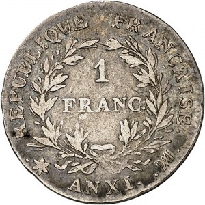 FRANCE - FRANCE Consulate (1799-1804). 1 franc Bonaparte An XI (1803), MA, Marseille.