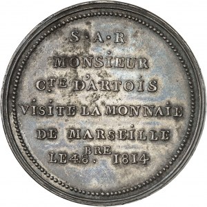FRANCE - FRANCE Louis XVIII (1814-1824). 5-franc medal, visit of the Comte d'Artois (Charles X) to the Marseilles Mint, by Tiolier 1814, MA, Marseilles.