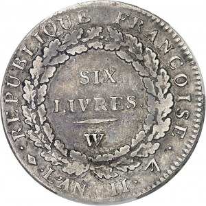 FRANCE - FRANCE Convention (1792-1795). Écu de 6 livres FRANÇOISE, sans année grégorienne An II, 2d semestre (1794), W, Lille.