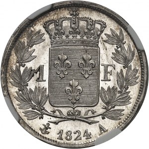 FRANCÚZSKO - FRANCÚZSKO Ľudovít XVIII (1814-1824). 1 frank, aspekt Flan bruni (PROOFLIKE) 1824, A, Paríž.