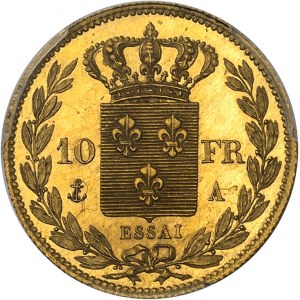 FRANCE - FRANCE Charles X (1824-1830). Essai de 10 francs Or par Tiolier, Frappe spéciale (SP) ND (1824), A, Paris.