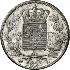 FRANCE - FRANCE Charles X (1824-1830). 5 francs, 1st type 1825, L, Bayonne.