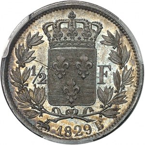 FRANCE - FRANCE Charles X (1824-1830). 1/2 franc 1829, B, Rouen.