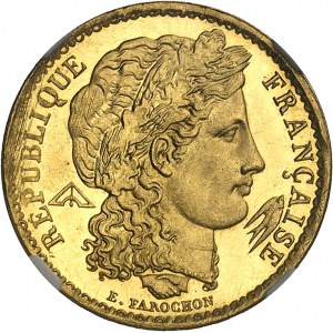 FRANCE - FRANCE IIe République (1848-1852). Essai de 20 francs en Or, concours de 1848, par Farochon, Flan bruni (PROOF) 1848, Paris.