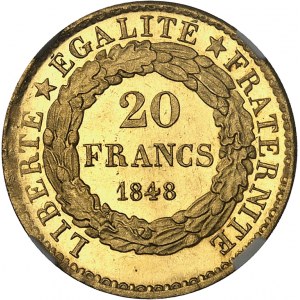 FRANCE - FRANCE IIe République (1848-1852). Essai de 20 francs en Or, concours de 1848, par Farochon, Flan bruni (PROOF) 1848, Paris.