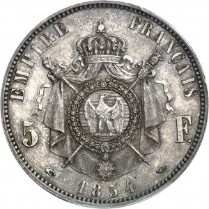 FRANCE - FRANCE Second Empire / Napoléon III (1852-1870). Trial of 5 francs barehead, smooth edge, by Bouvet, Frappe spéciale (SP) 1854, Paris.