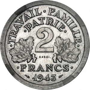 FRANCE - FRANCE État Français (1940-1944). Essai de 2 francs Bazor du type courant, Frappe spéciale (SP) 1943, Paris.