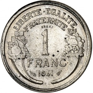 FRANCE - FRANCE État Français (1940-1944). Essai de 1 franc Morlon en zinc, Frappe spéciale (SP) 1941, Paris.