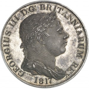 GRANDE-BRETAGNE - UNITED KINGDOM Georges III (1760-1820). Essai en argent de la couronne (crown) “INCORRUPTA”, par W. Wyon, Flan bruni (PROOF) 1817, Londres.