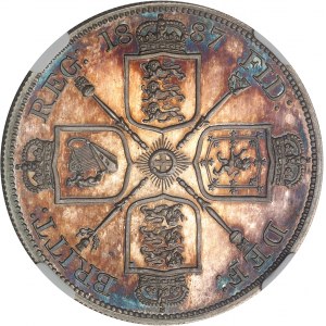 GRANDE-BRETAGNE - UNITED KINGDOM Victoria (1837-1901). Double florin (4 shillings), jubilé de la Reine, Flan bruni (PROOF) 1887, Londres.