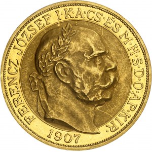 HONGRIE - HUNGARY François-Joseph Ier (1848-1916). 100 korona, 40e anniversaire du couronnement à Budapest 1907, KB, Kremnitz (Körmöcbánya).