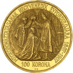 HONGRIE - HUNGARY François-Joseph Ier (1848-1916). 100 korona, 40e anniversaire du couronnement à Budapest 1907, KB, Kremnitz (Körmöcbánya).
