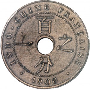 INDOCHINE - INDOCHINA IIIe République (1870-1940). Essai-piéfort de 1 cent, en bronze, flan mat, Frappe spéciale (SP) 1908, A, Paris.
