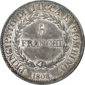 ITALIE - ITALY Lucca, Elisa Bonaparte and Felix Baciocchi (1805-1814). 5 franchi 1808/7, Florence.