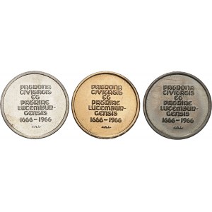 LUXEMBOURG - LUXEMBOURG Jean (1964-2000). Série de trois essais au module de 40 francs Or, tricentenaire de la désignation comme patronne de Luxembourg de la Vierge consolatrice des Affligés, par N. Julien Lefèvre, en cupro-nickel, argent et Or 1966, Brux