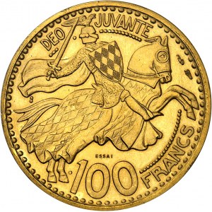 MONACO - MONACO Rainier III (1949-2005). Essai-piéfort de 100 francs en Or, Frappe spéciale (SP) 1950, Paris.