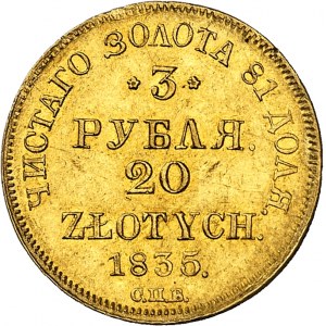 POLOGNE - POLAND Nicolas Ier (1825-1855). 3 roubles ou 20 zloty 1835 ПД, СПБ, Saint-Pétersbourg.