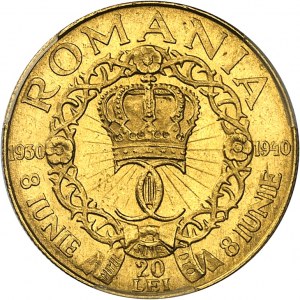 ROUMANIE - ROMANIA Carol II (1930-1940). 20 lei, 10e anniversaire de règne 1930-1940, Bucarest.