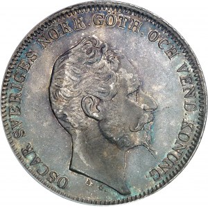 SUÈDE - SWEDEN Oscar Ier (1844-1859). 1 riksdaler specie ou 4 riksdaler Ryksmint, 2e buste à barbe longue et grand 4 1857 ST, Stockholm.