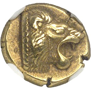 Éolide, Lesbos (île de). Hecté d’électrum à la tête de lion ND (500-495 av. J.-C.), Mytilène.