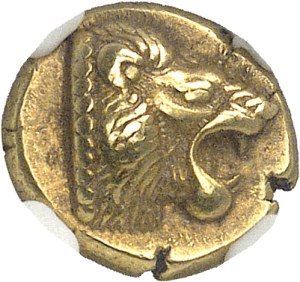 Aeolian, Lesbos (island of). Electrum with lion's head ND (500-495 B.C.), Mytilene.